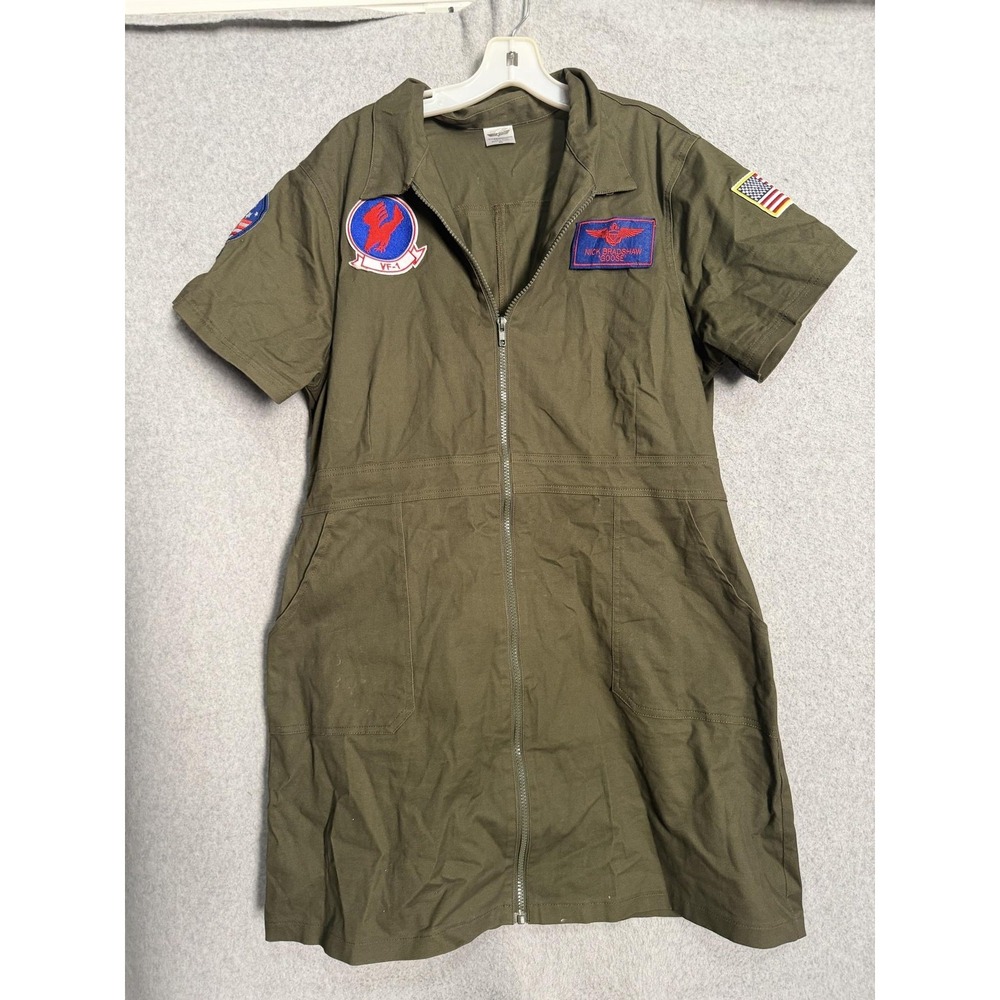 Top Gun Dress Womens XL Green Nick Bradshaw Goose Flight Zip Shirt Pockets